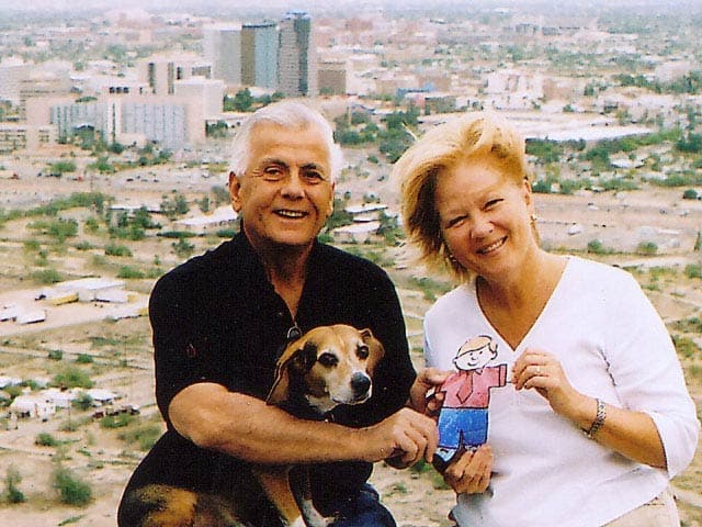 At the top of Tucson's "A" Mountain, with Grandpa, Grandma, and Flat Stanley